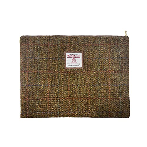 Harris Tweed Handmade Wool Zip Pouch with YKK Zipper Organizer Bag - color: Light Brown, size: Large