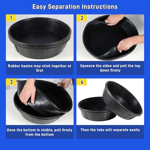 6Pcs Rubber Feeder Pan 3 Gallon/12 Quart Heavy Duty Rubber Horse Feed Bucket, Deep Rubber Feeding Water Bowl Chicken Dust Bath Tub Container for Livestock Goat Pig Dog Duck Fram Small Animals
