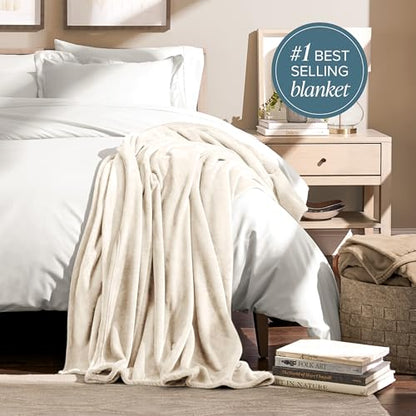 Bare Home Fleece Blanket Luxury Microplush (Full/Queen, Vanilla) - color: 19 - Vanilla, size: Full/Queen
