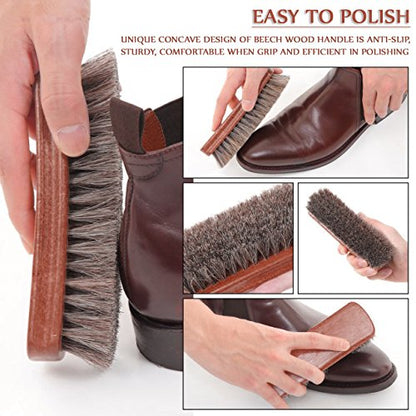 TAKAVU Shoe Shine Kit 4pcs, 100% Horse Hair, Polish & Crepe Suede Brush