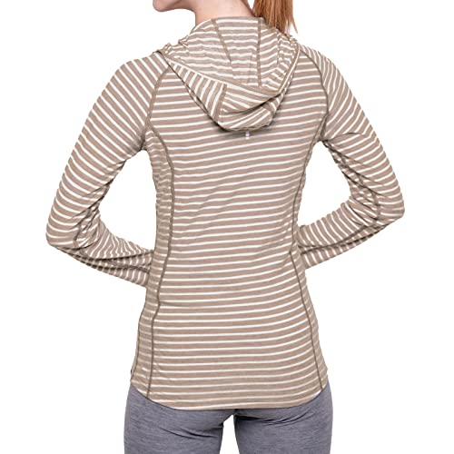 MERIWOOL Women’s Base Layer Hoodie Lightweight Merino Wool Long Sleeve Thermal - color: Camel Stripe, size: X-Small