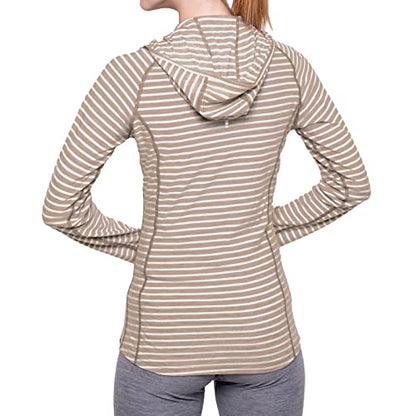 MERIWOOL Women’s Base Layer Hoodie Lightweight Merino Wool Long Sleeve Thermal - color: Camel Stripe, size: Medium