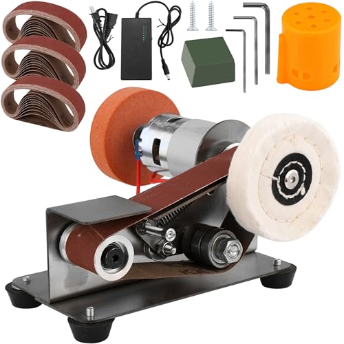 Mini Belt Sander for Knife Making, 15° Electric Power Bench Belt Sanders | 7 Adjustable Speed Knife Sharpener Knife Polishing Kit for DIY Metal Woodworking Knife Making - style: 15 Degree Belt Sander