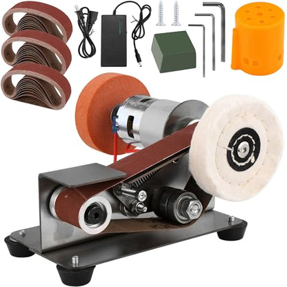 Mini Belt Sander for Knife Making, 15° Electric Power Bench Belt Sanders | 7 Adjustable Speed Knife Sharpener Knife Polishing Kit for DIY Metal Woodworking Knife Making - style: 15 Degree Belt Sander