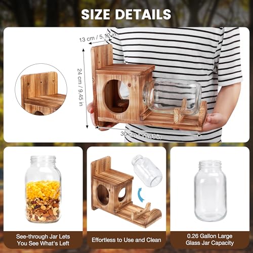 Wooden Squirrel Feeder with Glass Jar, Outdoor Chipmunk Feeder
