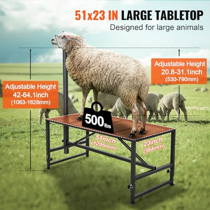 VEVOR Goat & Sheep Stand, 51x23 inch Livestock Stand, Metal Livestock Milking and Shearing Stand 21" to 33" Adjustable Height, with Headpiece and Nose Loop, 500lbs Loading Weight, Black - color: Black, size: 51"x23"