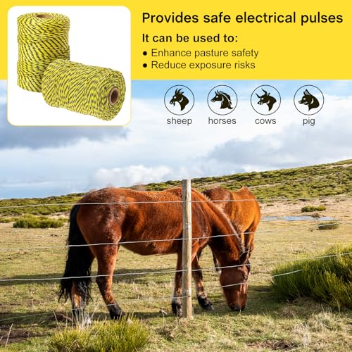 MorningRo 656ft Electric Fence Polywire with 50 Yellow Electric Fence Insulator, 6 Steel Strands Polywire for Reliable Conductivity and Rust Resistance High Conductivity for Garden Farm
