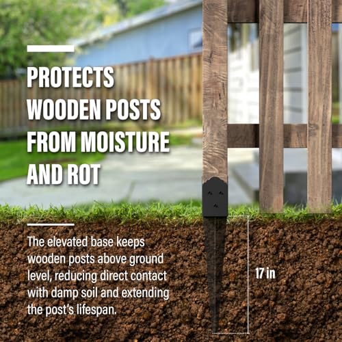 6 Pack 24"x4"x4" Heavy Duty Fence Post Anchor Ground Spike (S6) | Heavy Duty, Ground Spike, Outdoor Support for Deck, Fence, Porch, Railing, Mailbox - size: 24IN