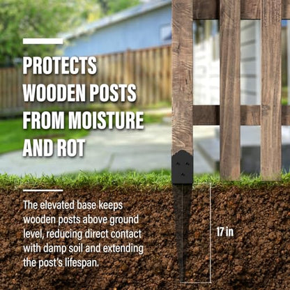 6 Pack 24"x4"x4" Heavy Duty Fence Post Anchor Ground Spike (S6) | Heavy Duty, Ground Spike, Outdoor Support for Deck, Fence, Porch, Railing, Mailbox - size: 24IN