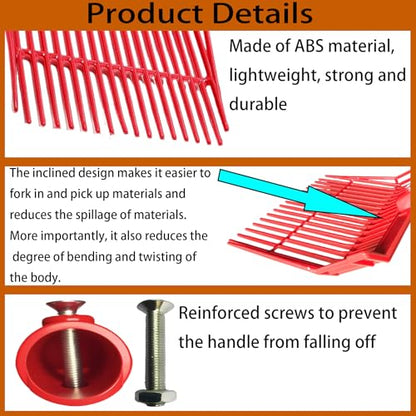 2 red hay Fork Heads, 18-Tooth Manure Fork Replacement Head, ABS Plastic - color: Red
