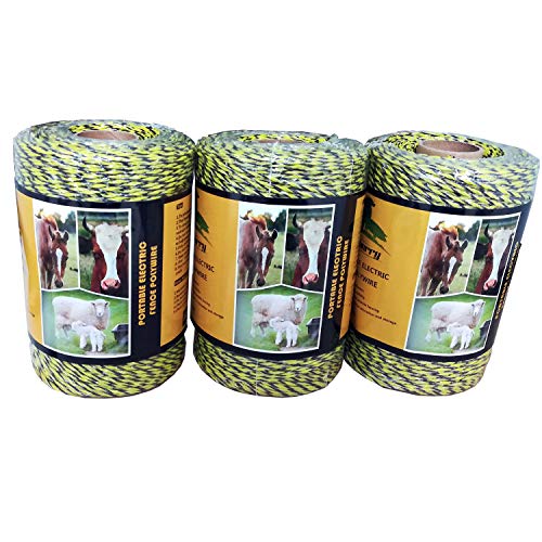 Farmerry Portable Electric Fence Polywire with 6 Conductors, Yellow and Black, 656 Feet, 200 Meters - size: 656 Feet