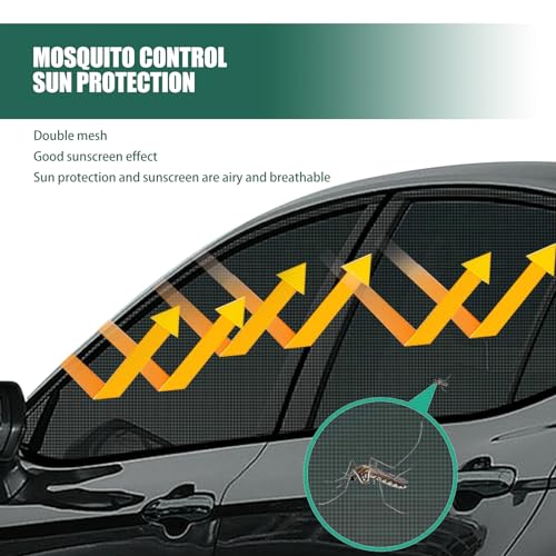 4 PCS Car Side Window Sunshades, Thickened Double-Layer Elastic Mesh Design Foldable Sunshades for Front Rear Side Windows, Decorative Accessories, Suitable for Most Cars, SUVs (Black)