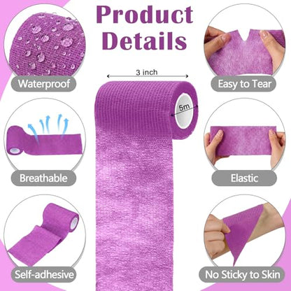 Treela 48 Pack Self Adhesive Wrap Bandage, Light Purple, 3 Inches x 5 Yards - color: Light Purple, size: 3 Inch X 5 Yards