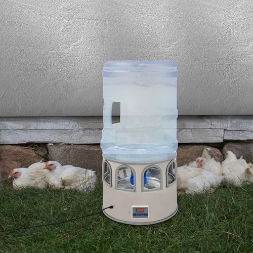 5 Gallon Heated Chicken Waterer with LED Screen, 80W Automatic Poultry Water Heater for 32℉-122℉ Adjustable Temperature, 9 Drinking Windows, Stainless Steel Heated Water Bowl for Winter