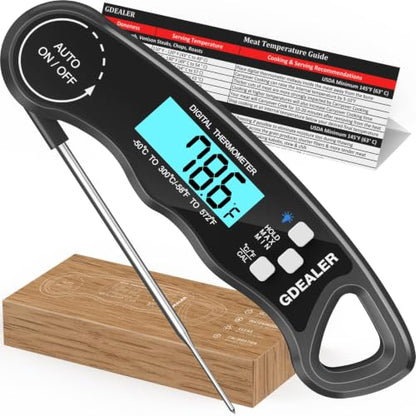 GDEALER Meat Thermometer Digital Instant Read Food Thermometer Waterproof Ultra-Fast for Grill Cooking Kitchen with Backlight & Calibration - color: Grey