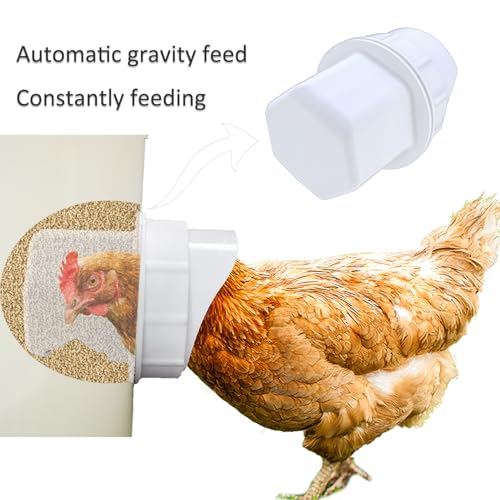 Chicken Feeder No Waste DIY Automatic Poultry Feeders 8 Ports with Covers Gravity Feed Kit for Buckets, Barrels, Bins, Troughs
