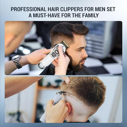 BESTBOMG® Professional Hair Clippers for Men, Clipper & Trimmer Set, White - color: White