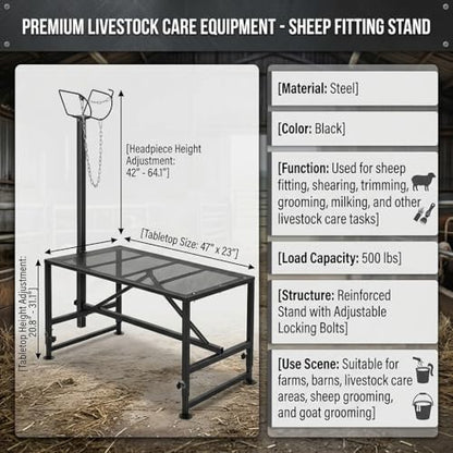 Heavy Duty Goat Grooming Stand, Height Adjustable Livestock Stand with Headlock for Sheep Goat Hoof Care