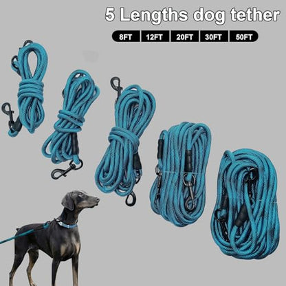 BTINESFUL Dog Tie Out Long Tether Rope Dog Lead for Yard 8/12/20/30/50/75ft - color: Blue Black, size: 12 Foot