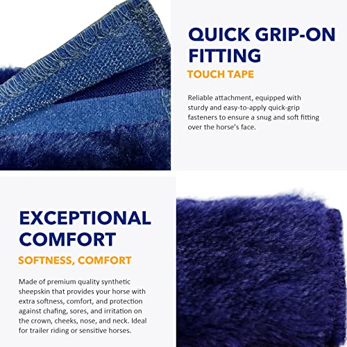 Harrison Howard Horse Halter Fleece Cover Set – Full Coverage Anti-Rub Halter Covers for Horses, Noseband, Chin & Crown Protection, 9-Piece Padding Set Navy - color: Navy