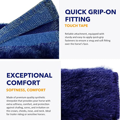 Harrison Howard Horse Halter Fleece Cover Set – Full Coverage Anti-Rub Halter Covers for Horses, Noseband, Chin & Crown Protection, 9-Piece Padding Set Navy - color: Navy