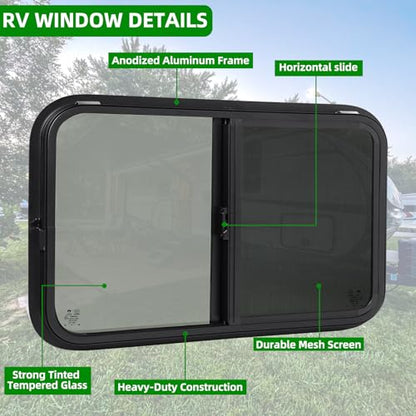 42"W x 22"H RV Windows for Cargo Trailer Camper,Tinted Horizontal Sliding - size: 42"W x 22"H