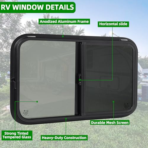42"W x 22"H RV Windows for Cargo Trailer Camper,Tinted Horizontal Sliding - size: 42"W x 22"H
