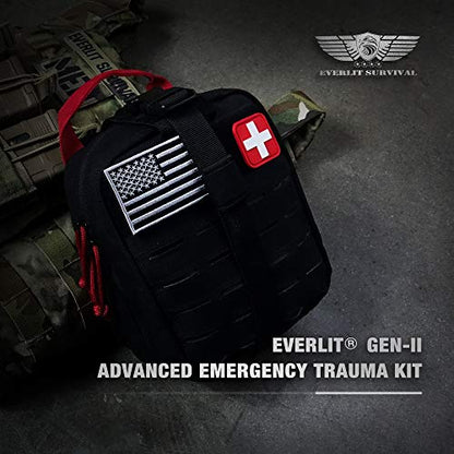 EVERLIT Advanced Trauma Kit, CAT GEN-7 Tourniquet, TCCC Compliant, Mil-Spec Nylon Laser Cut Pouch with 36" Splint, Military Combat Tactical IFAK for Emergency Bleeding Control - color: Black