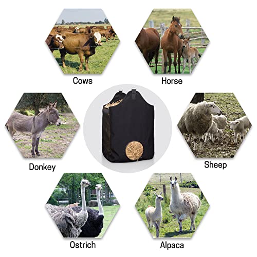 3PCS Hay Bags for Horse, Large Capacity Feeding Bag, Goat Hay Feeder, Hay Nets for Sheep, Open Feed Hole Hay Feeder for Slow Feeding (Small Black & 2 Black)