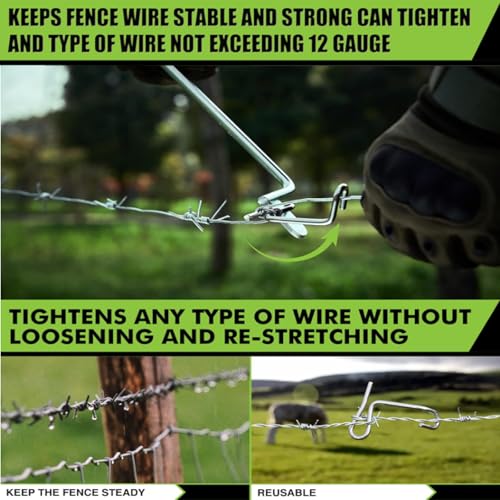 20Pcs Fence Wire Tightener and 1Pcs Tightener Handle,1/4" Barbed Wire Fence Tool Wire Tensioner Tool for Wire Fence Farm Gardens(6mm20Pcs+Tightener Handle) (0.16in) - size: 0.16in