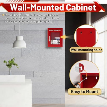 Zonon 1 Pcs Naloxone Overdose Emergency Kit Cabinet Wall Mountable in Case of Emergency Non-Locking Box Opioid Overdose with Acrylic Window 7 1/4 x 9 1/8 x 3 5/8 Inches Medication Not Included (Red)