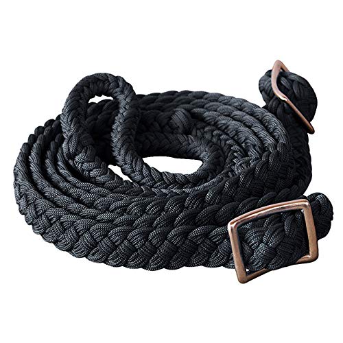 HILASON 1" X 8Ft Braided Poly Barrel Reins Horse Racing Flat Grip Knots - color: Black