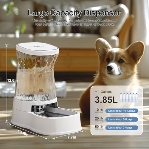 Automatic Dog Water Dispenser, Stainless Steel Bowls Feeder, 100% BPA-Free - color: White, size: 1 Gallon