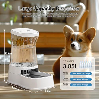 Automatic Dog Water Dispenser, Stainless Steel Bowls Feeder, 100% BPA-Free - color: White, size: 1 Gallon