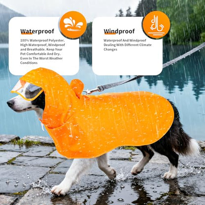 Dog Raincoat,Dog Rain Jacket Poncho with Hood and Leash Hole(Yellow,M) | Windproof,Waterproof,Leash Loop,Adjustable - color: Neon Yellow, size: M(11-16lbs)