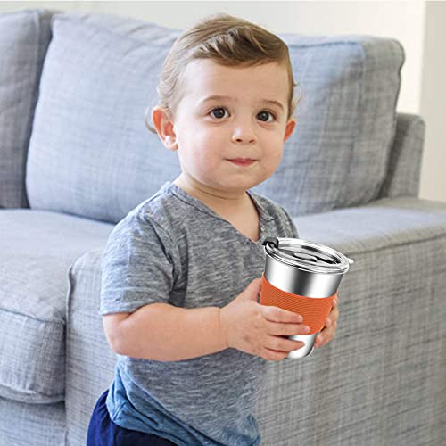 ShineMe Kids Cups with Lid, 12oz Stainless Steel Drinking Cups with Sleeves and Spill Proof Lid, Unbreakable Toddler Sippy Cups Apply to Indoor and Outdoor(6 Pack) - color: red,yellow,blue,green,orange,purple