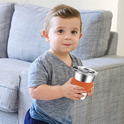ShineMe Kids Cups with Lid, 12oz Stainless Steel Drinking Cups with Sleeves and Spill Proof Lid, Unbreakable Toddler Sippy Cups Apply to Indoor and Outdoor(6 Pack) - color: red,yellow,blue,green,orange,purple