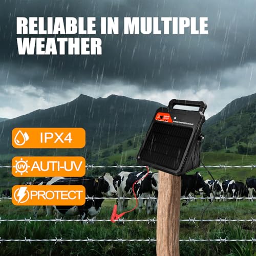 10 Mile Solar Electric Fence Charger, 0.16J Output with Auto/Night Mode, 8.1KV Max Voltage, Front Switch Design with Three Way to Install, Portable Solar Fence Energizer for Livestock & Garden - style: 10 Mile