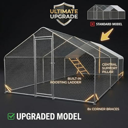 CHIKENCOOP 19.5x9.8x6.5 ft Metal Chicken Coop, Chicken Run with Cover - size: 238.0"L x 118.0"W x 80.0"H