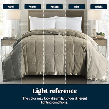 puredown® Blankets Queen Size - Soft Lightweight Down Blanket for All Seasons, Cozy Warm Luxury Bed Blanket with Satin Trim, Khaki (90"X90") - color: 07 Khaki, size: Full/Queen
