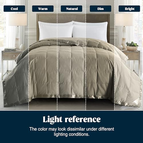 puredown® Blankets King Size - Soft Lightweight Down Blanket for All Seasons, Cozy Warm Luxury Bed Blanket with Satin Trim, Khaki (108"X90") - color: 07 Khaki, size: King