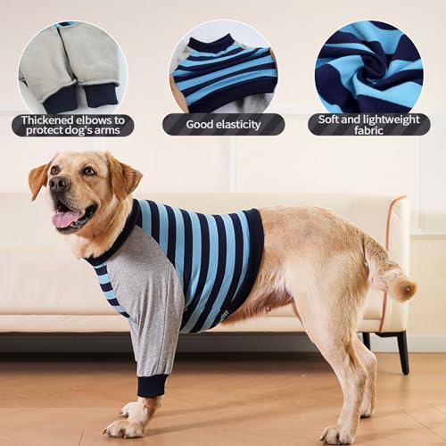 FUAMEY Dog Recovery Sleeve with Elbow Protector, Blue Stripe, XL - color: Blue Stripes, size: XL(Weight:66-88lbs)