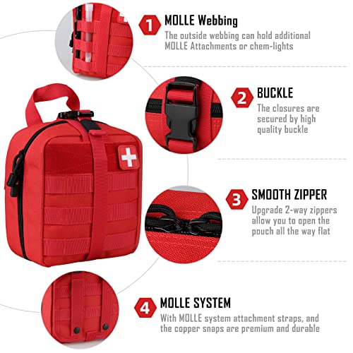 LIVANS 1000D First Aid Bag Empty, Medical Ifak Pouch for Emergency & EMT - color: Red(7.1"l X 3.5"w X 8"h)
