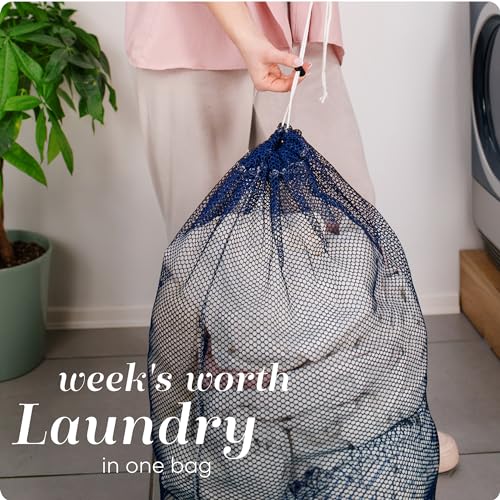 Handy Laundry Mesh XL Laundry Bag 24"x36", Heavy Duty Drawstring, Blue - color: Blue