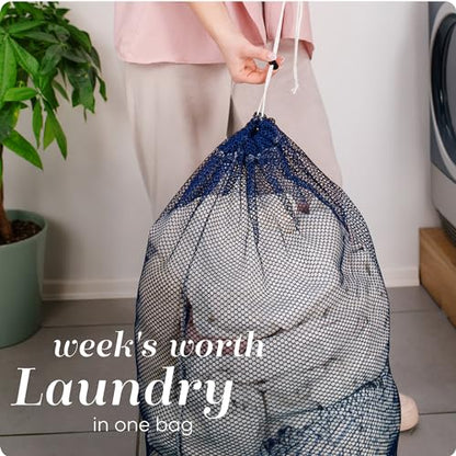Handy Laundry Mesh XL Laundry Bag 24"x36", Heavy Duty Drawstring, Blue - color: Blue