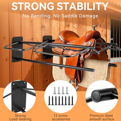 2 Pack Saddle Rack with Pad Bar, Heavy-Duty Wall Mounted Saddle Stand