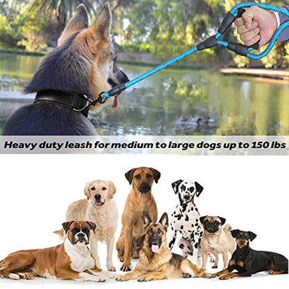 JSXD Heavy Duty Double Handle Dog Leash - 5 FT, Padded & Reflective, Rope for Small to Large Dogs (Blue) - color: Rope-Blue