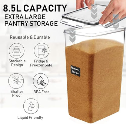 2 PC (8.5L/ 287 Oz) Extra Large Flour Sugar Storage Containers with Lids - color: Black