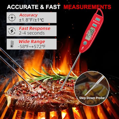 BOMATA Digital Water Thermometer for Liquid, Meat, Cooking, IPX7 Waterproof - color: Red