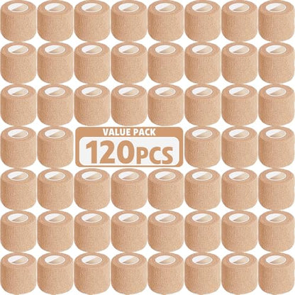 AZEN 120 Pack Self Adhesive Bandage Wrap, 2" X 5 Yards Elastic Cohesive Bandage Wrap, Skin Color Athletic Tape, Vet Wrap, Ankle Tape - color: Beige, size: 2IN - 120Pack